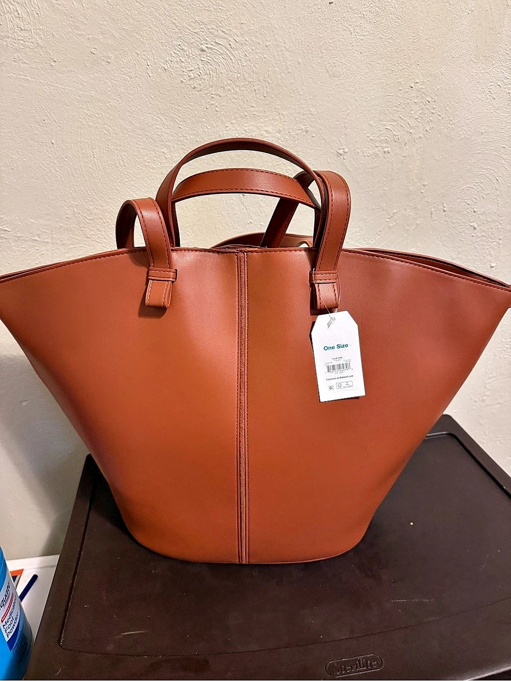 Time and Tru Women's Faux Leather Tulip Tote Handbag Brown
